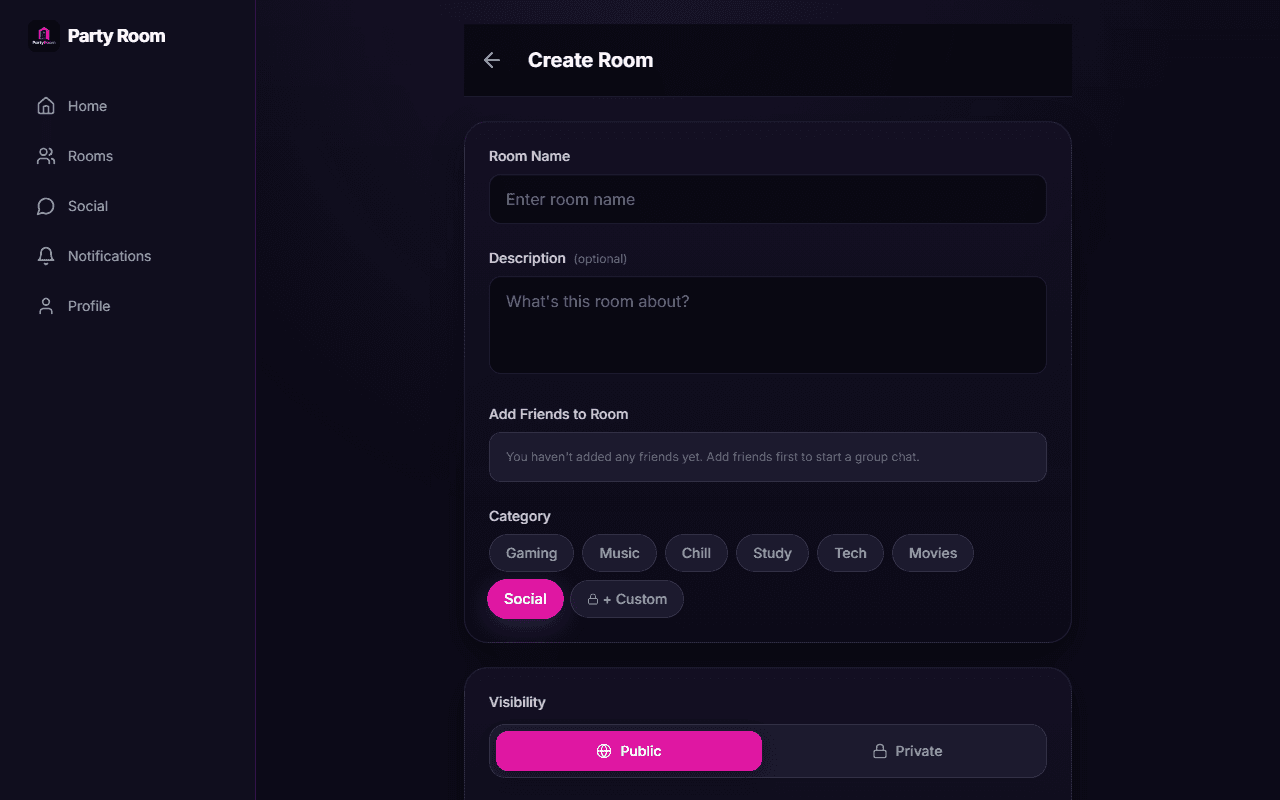 Party Room: starting a room takes seconds